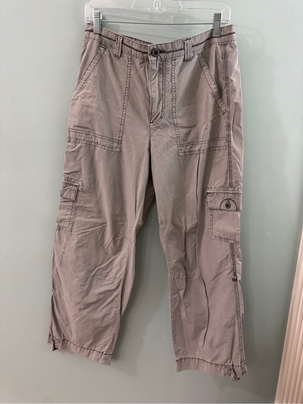 Pilcro Wide Leg Cargo Capris in Taupe